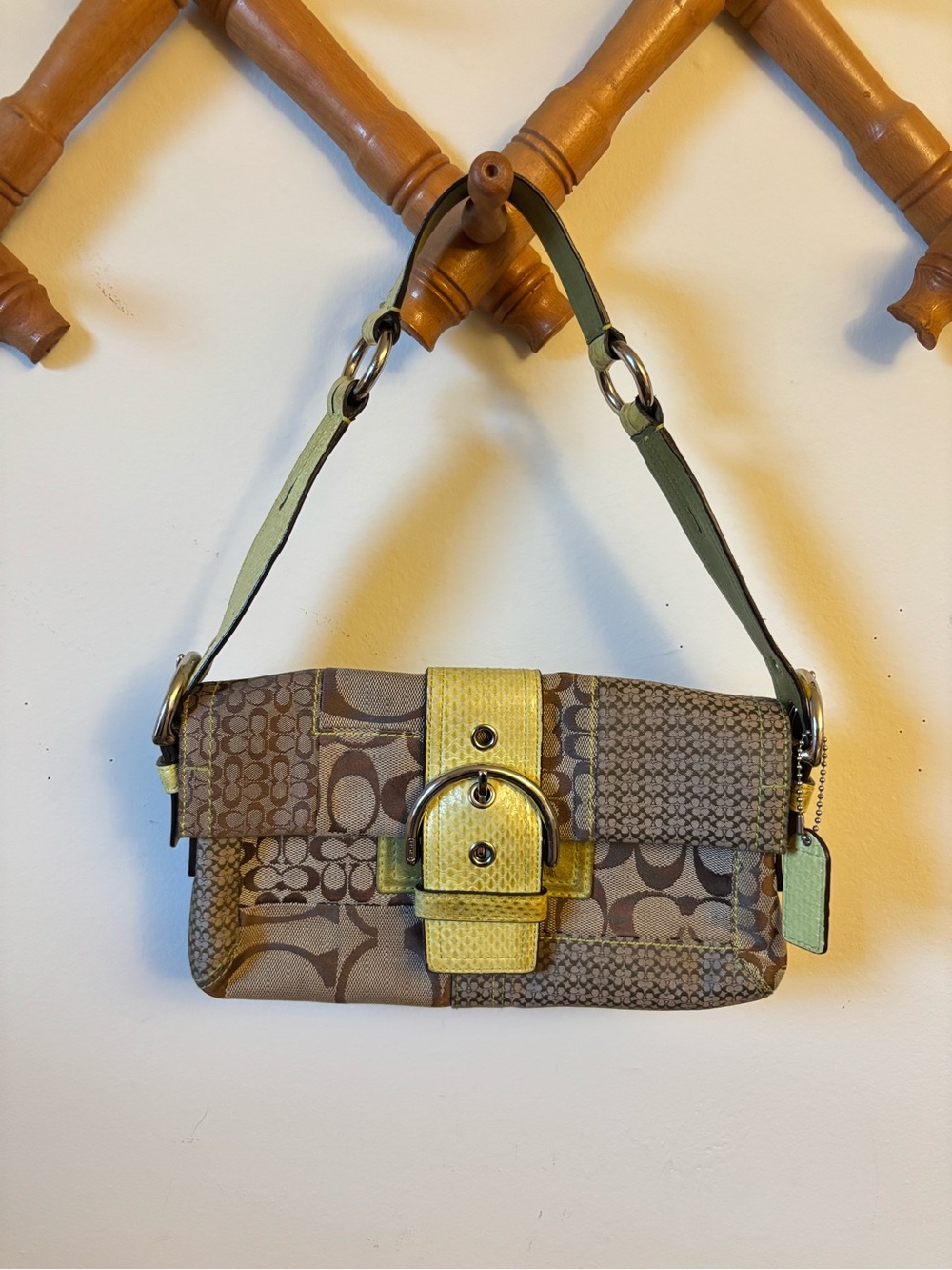 Vintage Y2K Coach Patchwork and Green Snakeskin Shoulder Bag